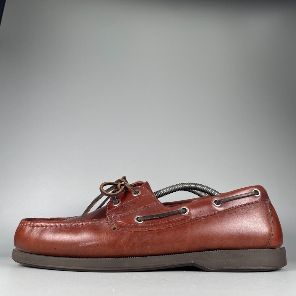 Bass Seafarer Men's Size 12 W Brown Leather Two Eye Lace Up Boat Shoe Casual EUC